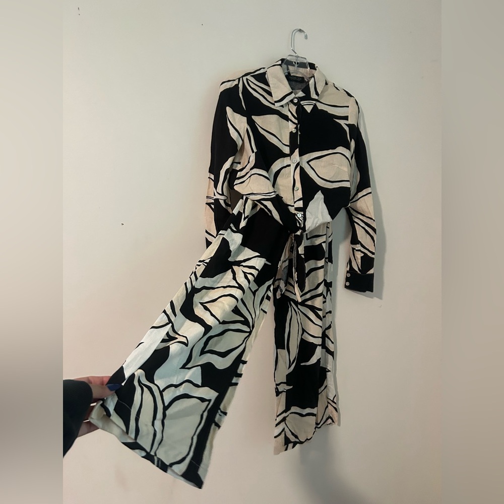 Rachel Zoe - Black white & beige floral linen blend set